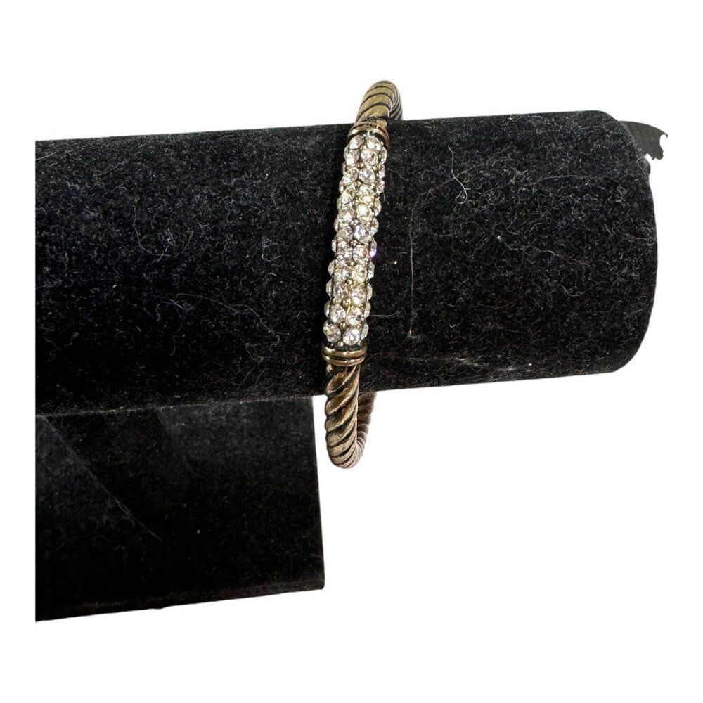 Vintage Brass Twisted Bangle With Rhinestone Accents Bangle Statement Bracelet